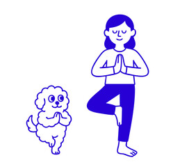 Woman and Dog in Tree Yoga Pose, Woman and Dog in Yoga Pose