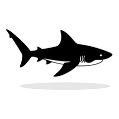 Black silhouette of a shark. Black shark icon isolated on white background. Vector illustration.