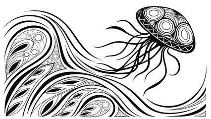 Abstract swirling black and white monochrome psychedelic design