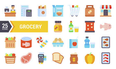 25 Flat Icons for a Grocery Store or Website.