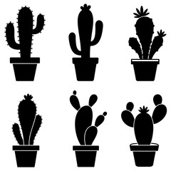 Cactus icon. Black cactus icons isolated on white background. Vector illustration.