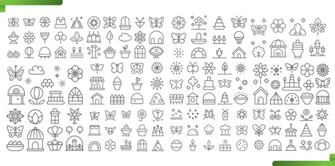 Nature and Garden Line Art Icon Set Vector Illustrations