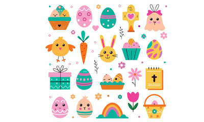 A collection of Easter bunny and bird characters