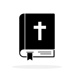 Obraz premium Bible icon. Black closed Bible icon with white cross on the cover isolated on white background. Vector illustration.