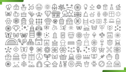 Extensive Collection of Nature, Home, and Celebration Icons in Line Art Style