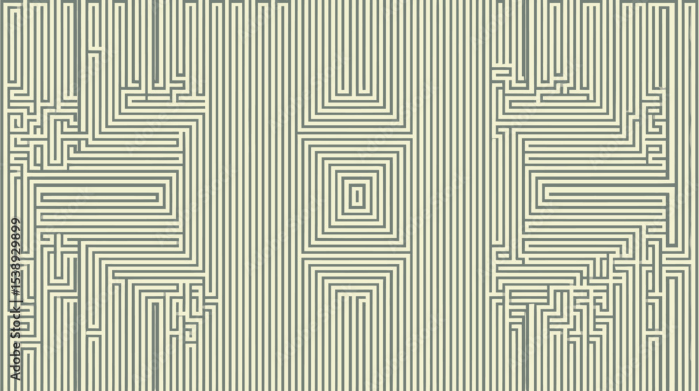 Poster labyrinth patterns form optical art in abstract illustration scene