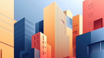 Obraz premium Colorful city buildings in a stylized illustration.