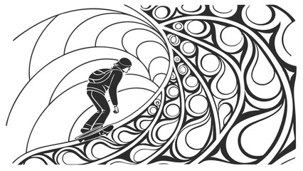 Abstract swirling black and white monochrome psychedelic design