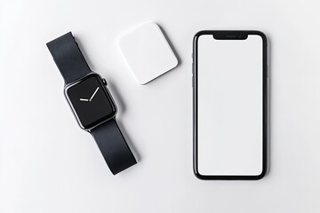 Vibrant Image of Smart Phone and Watch Against White Background