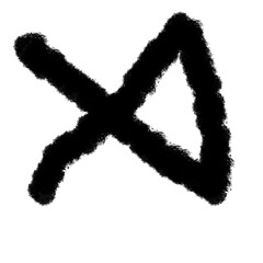 Bold black crossed brush strokes with charcoal-like rough texture on white background, symbolizing cancellation, boldness, or chaos in expressive abstract design.