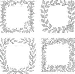 Set of vintage decorative frames with floral borders and ornate retro design elements