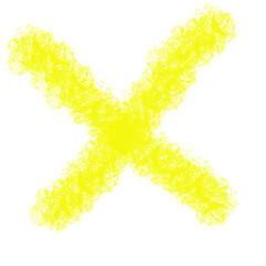 Glowing yellow fuzzy brush strokes forming an X shape on white background, abstract design element representing cancel, close, delete, or crossing motion in graphic UI.