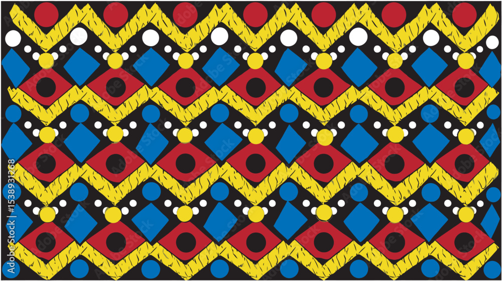 Poster geometric forms repeat creating pattern black backdrop