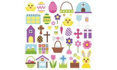 A collection of Easter bunny and bird characters