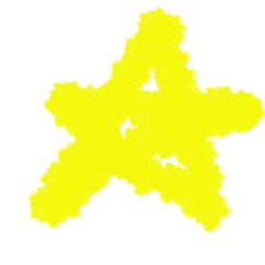 Obraz premium Abstract yellow hand-sketched star with fuzzy edges on white background, playful design representing brightness, energy, or festive mood for decoration or icon.