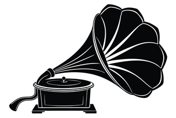 vintage gramophone silhouette classic music player retro audio icon simple vector design