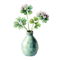 watercolor of A Clover Blossom In A Vase, vector, isolated on a white background.