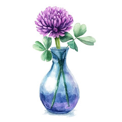 watercolor vector of A Clover Blossom In A Vase, isolated on a white background.