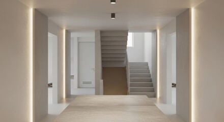 Fototapeta premium Minimalist Interior Design for an Entrance Hallway with Staircase