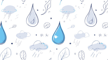 Doodle water drops scatter across patterned weather background scene