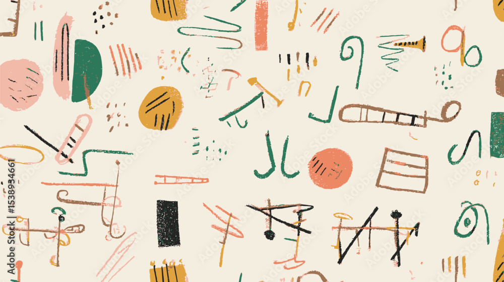 Poster abstract shapes float against creamy textile backdrop displaying design