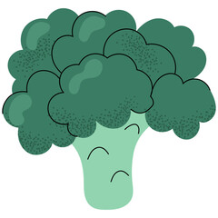 Fresh green broccoli in flat style. Vector food illustration for healthy eating themes, vegetarian meals, nutrition design and vegan lifestyle.