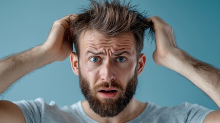 A conceptual depicting the impact of stress on hair health, with a person experiencing hair loss as a result of emotional and mental strain.