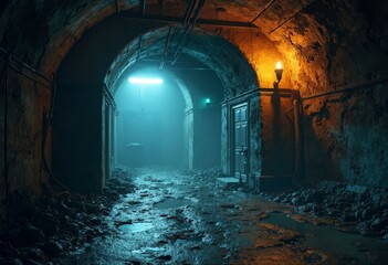 Cave passage exploration scene