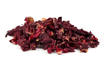Hibiscus Flower, Hibiscus sabdariffa, Dried, isolated on white background