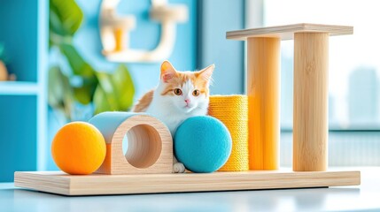 Soft and stylish pastel-colored plush cat play area with cushions and hidden nooks for a comfortable and interactive feline environment.