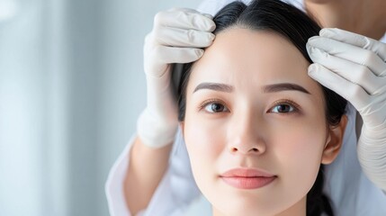 A dermatologist carefully examining a patient's scalp for any skin or hair-related issues.