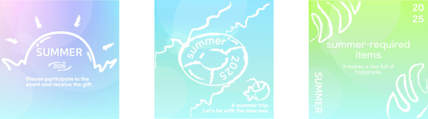 Beautiful cool summer. Gradient abstract summer background set. Color abstract background for apps, web design, web pages, banners, greeting cards. Modern style, trendy vector illustration. bokeh.