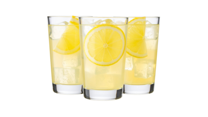 Refreshing lemonade with lemons, ice, and basil on a transparent background. Perfect for summer refreshment.