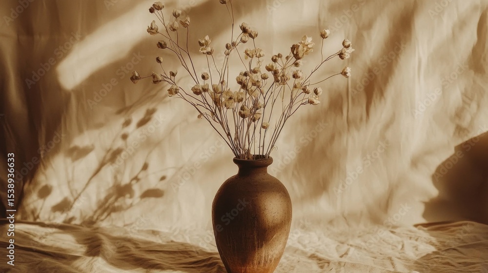 Aufkleber dried flowers in a rustic vase on a textured background creating a warm and inviting atmosphere in a