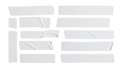 Gray adhesive tape isolated on transparent background. Paper tape sticker with ripped edges. scotch plastic. Torn masking tape set. Template mockup for message, labels, add text, Design elements. PNG