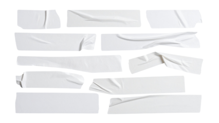 Gray adhesive tape isolated on transparent background. Paper tape sticker with ripped edges. scotch plastic. Torn masking tape set. Template mockup for message, labels, add text, Design elements. PNG