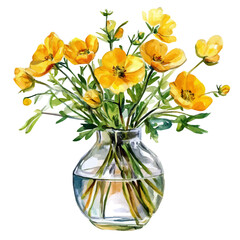 A Cinquefoil In A Vase, watercolor painting vector, isolated on a white background.