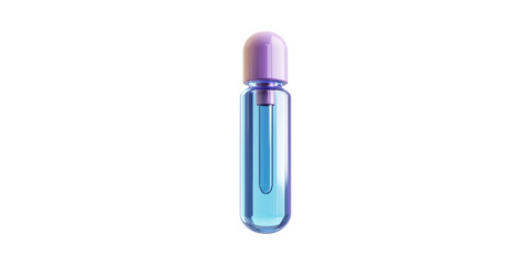 Blue Test Tube With Purple Cap. Laboratory Equipment For Scientific Research And Experiments Isolated On Transparent Background