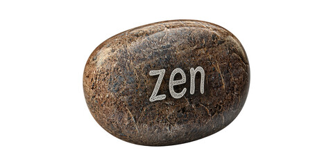 Zen Stone With Engraved Text. Symbol Of Peace And Mindfulness Isolated On Transparent Background