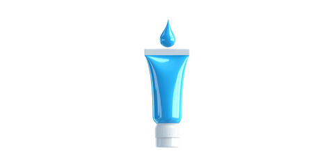 Blue Cosmetic Tube With Droplet. Skincare And Beauty Product Concept Isolated On Transparent Background
