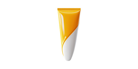 Cosmetic Tube With Yellow And Design. Skincare And Beauty Product Packaging Isolated On Transparent Background