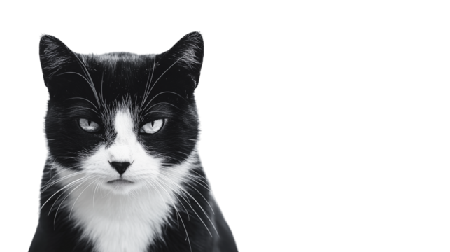 Black and white cat portrait isolated on transparent background - Powered by Adobe