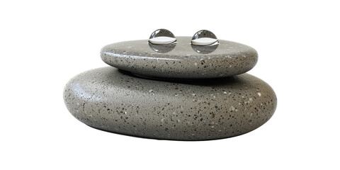 Stacked Zen Stones With Water Droplets. Symbol Of Balance And Tranquility Isolated On Transparent Background