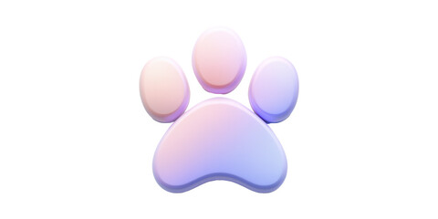 3D Gradient Paw Print Icon. Symbol Of Pet Care And Animal Welfare Isolated On Transparent Background