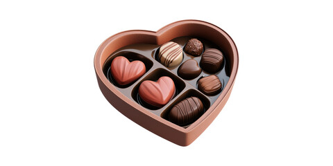 Fototapeta premium Heart-Shaped Chocolate Box With Assorted Truffles. Perfect Gift For Valentine'S Day And Romantic Occasions Isolated On Transparent Background