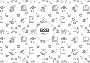  B2B Seamless Pattern . Vector set of design templates and elements for Business in trendy linear style - Seamless patterns with linear icons related to Business - Vector
