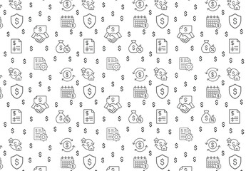  
Loan  seamless pattern design. Containing mortgage, borrow, interest, debtor, credit score, lender, installment, rate, lending and more. perfect flat icon collection.

