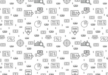  Accounting seamless pattern Design .   Accounting of business affairs and work. Invoice, tax, accountant, financial statement, tax calculator.
