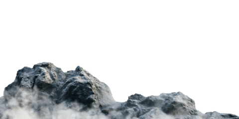 Rocky Mountain Peak With Mist. Natural Landscape And Atmospheric Ambiance Isolated On Transparent Background