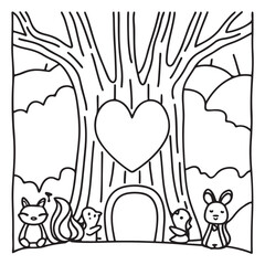 Secret Forest – Bold and Easy Coloring Pages for All Ages | Magical Nature Scenes to Color | Line art vector illustration | Forest Coloring Page | animal coloring page | Print